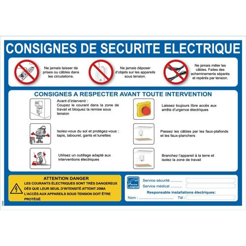 Consignes de sécurité électrique - PVC A4