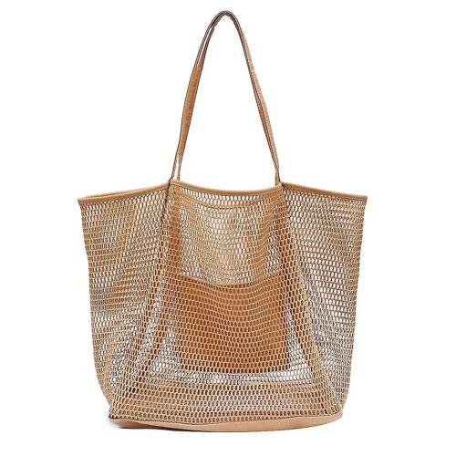 Portable Mesh Bag Kids Storage Bags Swimming Beach Bag For Towels Women Cosmetic Makeup Bag Brown