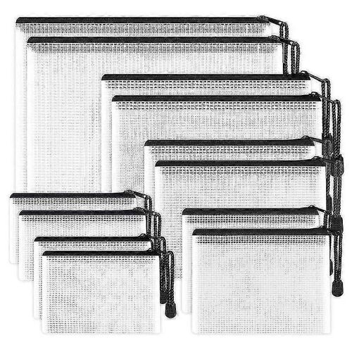 12pcs File Organizer, Plastic Mesh Zipper Bag, Multifunctional Waterproof Folder, Office Supplies,M
