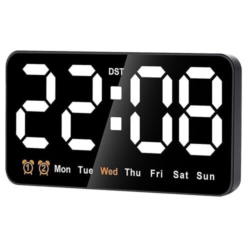 Horloge murale numérique, grand écran d'horloge numérique LED de 9 pouces avec 12/24H, gros chiffres, petite horloge murale silencieuse (blanc)