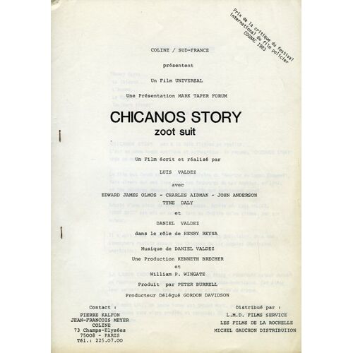 Chicanos Story (Zoot Suit), Dossier De Presse, De Luis Valdez Avec Daniel Valdez, Edward James Olmos