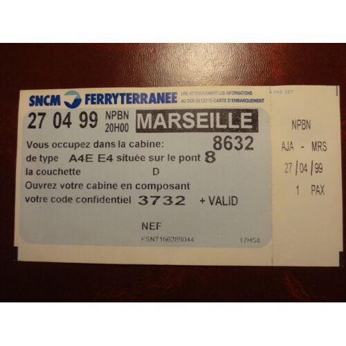 Carte D'embarquement Sncm; Ferryterranée
