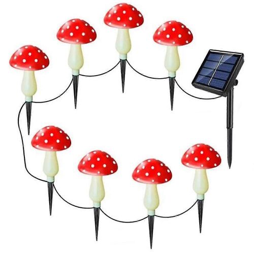Lampe Solaire Champignon Étanche Multicolore Champignon Led Lampe Pour Noël Halloween Jardin Cour Pelouse, 8pcs, Rouge