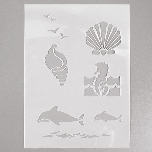 Pochoir 7 Animaux Marins , Plastique Blanc, Format A5 - Taille Unique