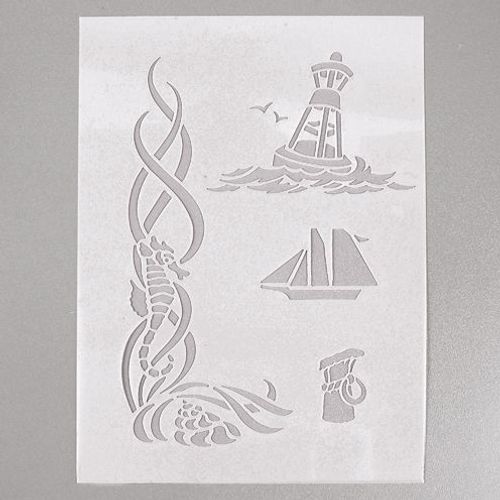 Pochoir 4 Motifs Thème Maritime, Plastique Blanc, Format A5 - Taille Unique