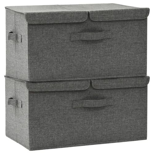Lot de 2 boîtes de rangement pliables avec poignée et compartiments Anthracite 50x30x25 cm