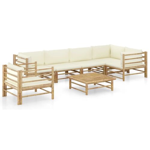 Vidaxl Salon De Jardin 7 Pcs Avec Coussins Blanc Crème Bambou