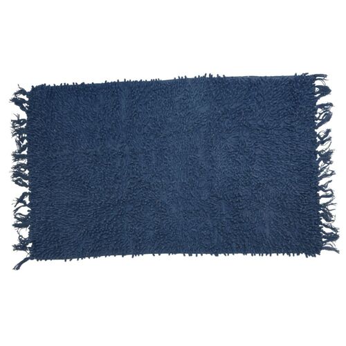 Tapis de bain en coton uni à franges