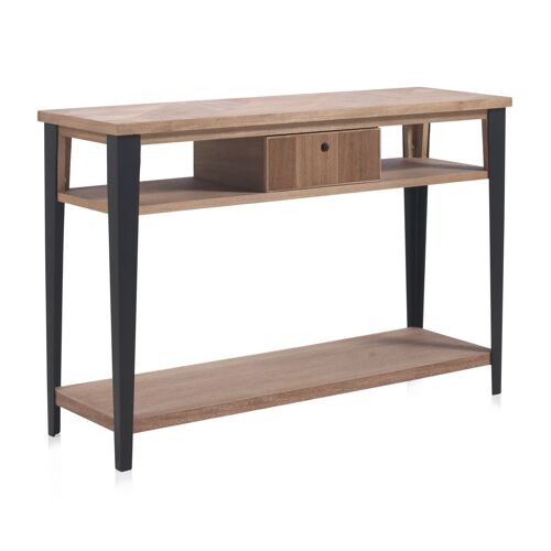 Console En Bois De Frêne Avec Tiroir Et Base En Métal