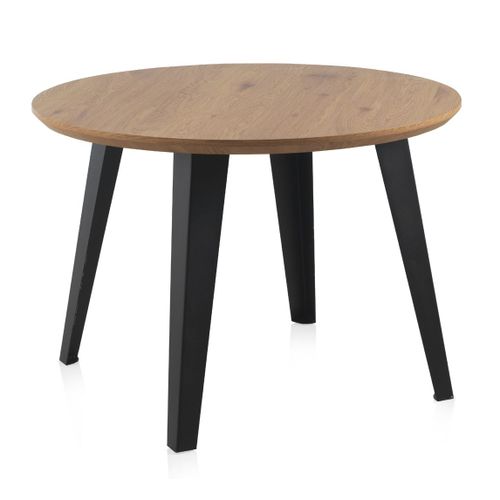 Table Ronde En Mélaminé Effet Bois Diam 110 Cm Avec Pieds En Métal