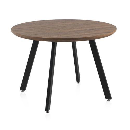 Table Ronde En Mélaminé Effet Bois De 110 Cm De Diamètre Avec Pieds En Métal