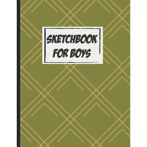 Sketchbook For Boys: Large Blank Sketchbook For Boys For Drawing, Sketching & Crayon Coloring (Kids Drawing Books) - Cute Olive Geometric Pattern
