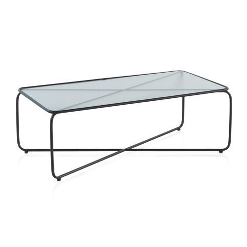 TABLE BASSE EN MÉTAL AVEC PLATEAU EN VERRE