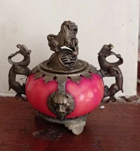 Ancien Brule Parfum Asiatique Métal Et Céramique