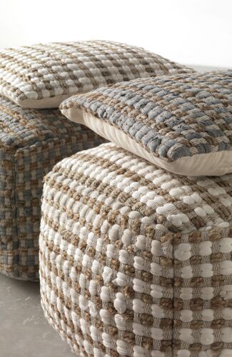 POUF COTON-JUTE NATUREL 45X45X35 CM