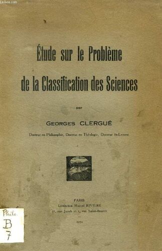 Etude Sur Le Probleme De La Classification Des Sciences