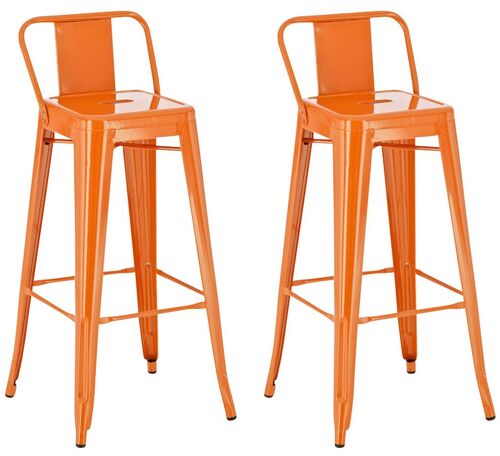 Lot de 2 tabourets de bar industriel en métal avec repose-pied couleur orange TDB10142