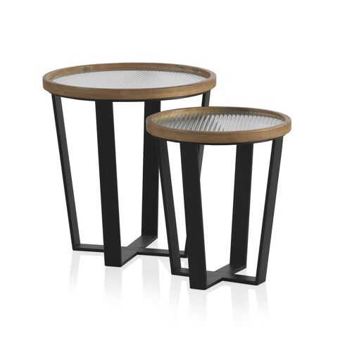Pack 2 Tables Basses Rondes avec Plateau en Verre