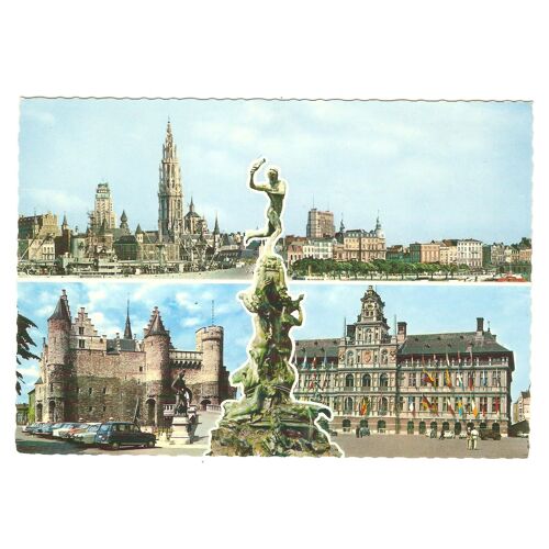 Belgique Antwerpen Postkaart Multi-Vues Statue Brabo Cathédrale Hôtel De Ville Carte Postale Anvers Automobiles 4l 