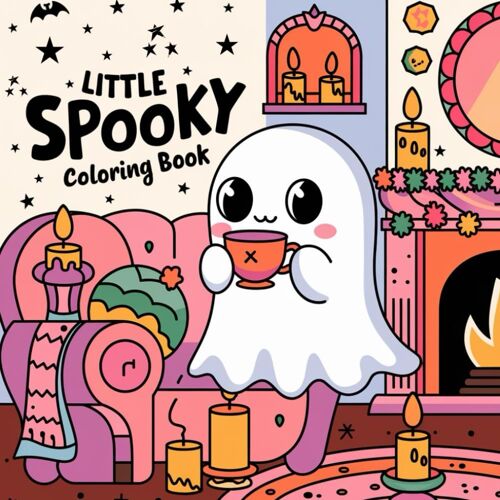 Little Spooky Coloring Book: Relax With Charming Creepy Creatures And Cozy Hygge Scenes For Adults And Teens .