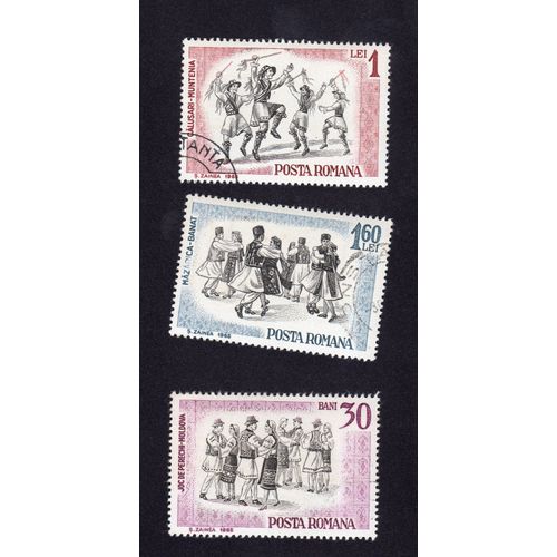 Série 3 Timbres Roumanie 1966 "Danses Folkloriques"