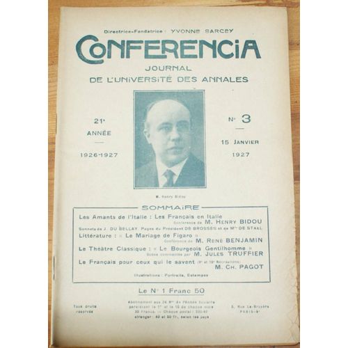 Conferencia 21e Année - 1926-1927 - N°3 Du 15 Janvier 1927