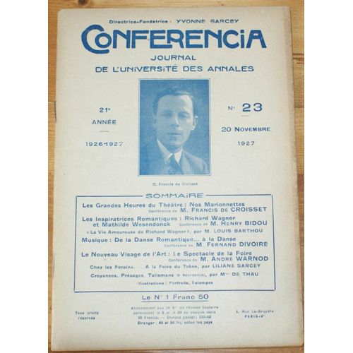 Conferencia 21e Année - 1926-1927 - N°23 Du 20 Novembre 1927