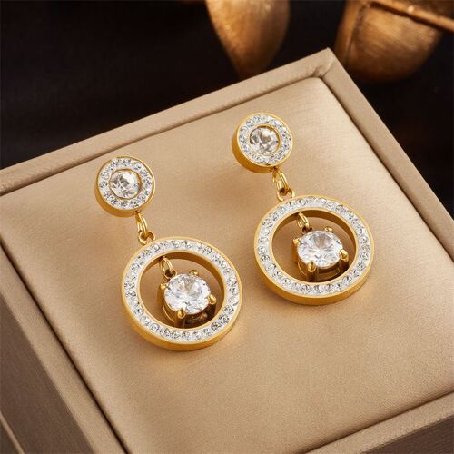 Xiyanike ¿ Boucles D'oreilles En Acier Inoxydable 316l, Pendentif Rond En Zircon Blanc, Accessoires Pour Femmes, Brillant, Chic, Bijoux De Fête, Cadeaux
