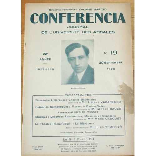 Conferencia 22e Année - 1927-1928 - N°19 Du 20 Septembre 1928