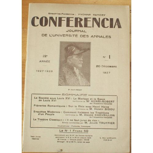Conferencia 22e Année - 1927-1928 - N°1 Du 20 Décembre 1927