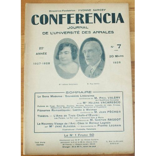 Conferencia 22e Année - 1927-1928 - N°7 Du 20 Mars 1928