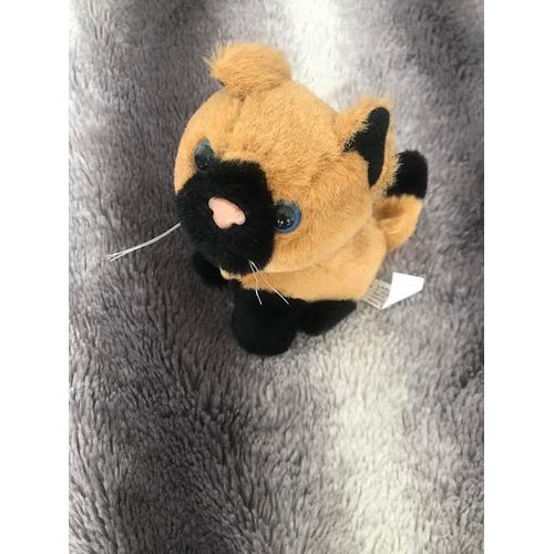 Peluche Doudou Chat Marron Et Noir Yeux Bleu Lascar 14 Cm