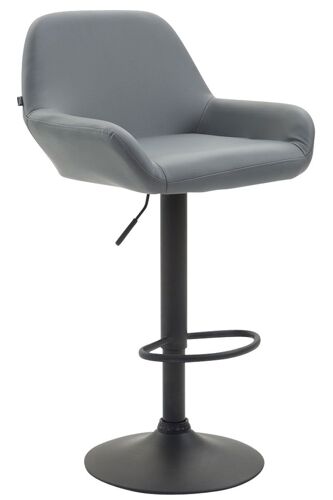 Tabouret de bar chaise haute lounge en synthétique gris pieds métal noir mat 10_0000094