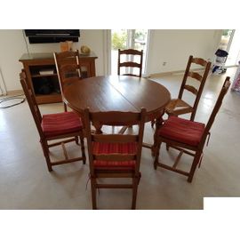 Ensemble Table Ronde Plaquée Chêne + 6 Chaises Hêtre Et Paille