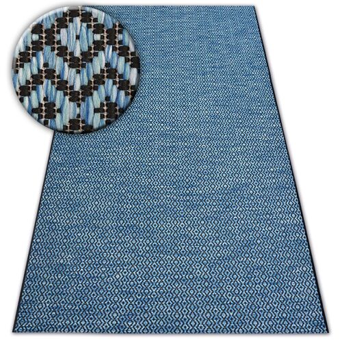 80x150 Cm Tapis En Corde Sizal Loft 21144 Losanges Zigzag Bleu/Noir/Argentin
