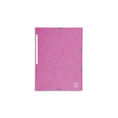 Exacompta Chemise 3 Rabats Et Élastique Monobloc , Carte Lustrée 5/10e Rose, Élastique Fixé Devant