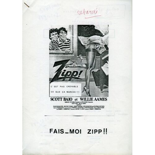 Zipp ! / Zapped, Dossier De Presse, Robert J. Rosenthal Avec Scott Baio, Willie Aames, Robert Mandan
