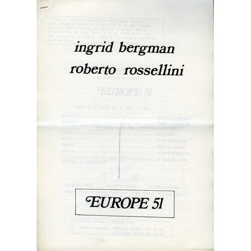 Europe 51, Dossier De Presse, Roberto Rossellini, Ingrid Bergman, Alexander Knox, Ettore Giannini