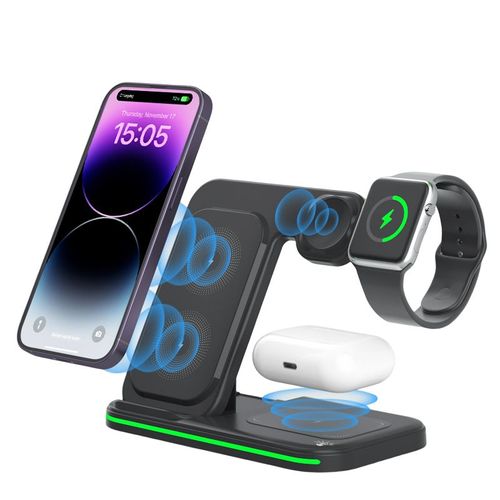 Chargeur Induction, 3 En 1 Chargeur Sans Fil Rapide, Chargeur De Charge Compatible Avec Iphone 14/13/12/11/X/8, Samsung Galaxy S22 Ultra/S22/S22+, Apple Watch 7/Se/6/5/4/3/2, Airpods 3/2/Pro