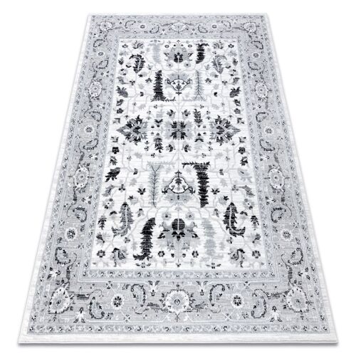 133x190 Cm Tapis Argent - W7039 Fleurs Gris Et Noir