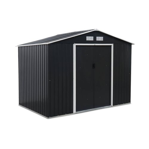 Abri De Jardin En Métal - Ferrain 5.29m² Gris Anthracite - Cabane À Outils Avec Deux Grandes Portes