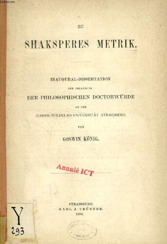Zu Shaksperes (Shakespeare) Metrik (Inaugural-Dissertation)