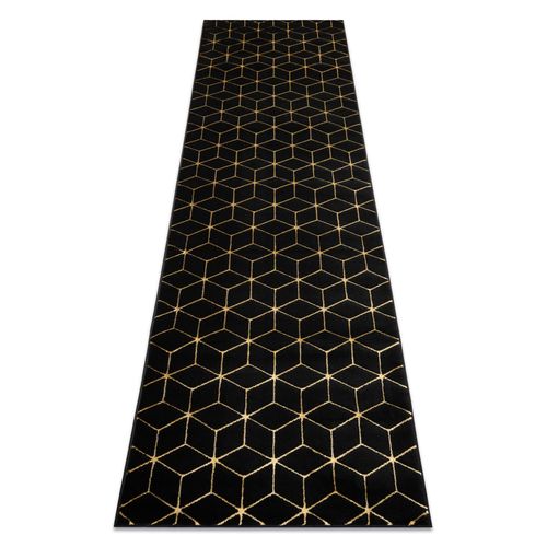 60x200 Cm Tapis, Le Tapis De Couloir Gloss Moderne 409c 86 Cube Élégant, Glamour, Art Deco Noir / Or