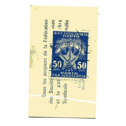 Timbre Taxe De  Yougoslavie 50 Dinars Bleu Foncé  ( Timbre Et Pochette DOrigine) Dans Pochette Publicitaire Des Années 60 "Café San Rivo" 