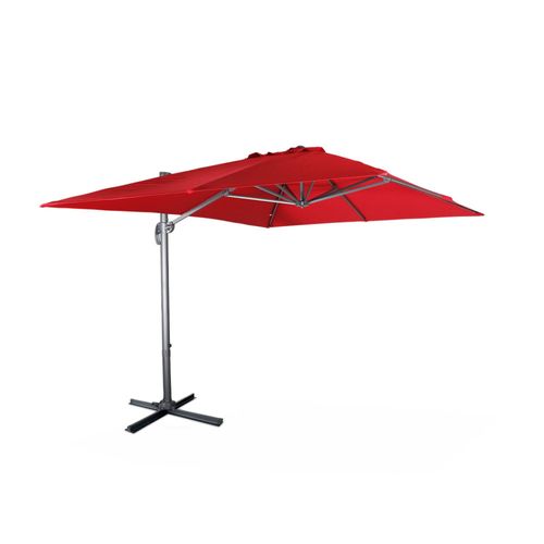 Parasol Déporté Rectangulaire 3x4m - Wimereux - Rouge- Parasol Excentré Inclinable Dans 6