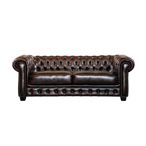 Canapé Chesterfield 3 Places Brenton 100% Cuir De Buffle - Marron Reflets Châtains