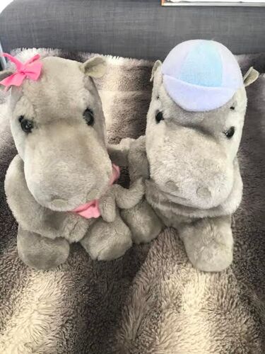 Peluche Couple Hippopotames Rose Et Bleu Dakin & Co 1980 25 Cm