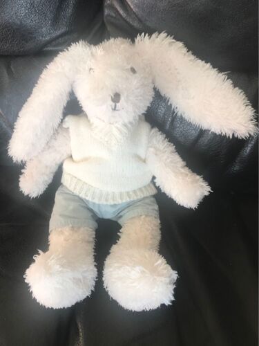 Doudou Peluche Lapin  Pull Blanc Short Bleu Atmosphera 31cm