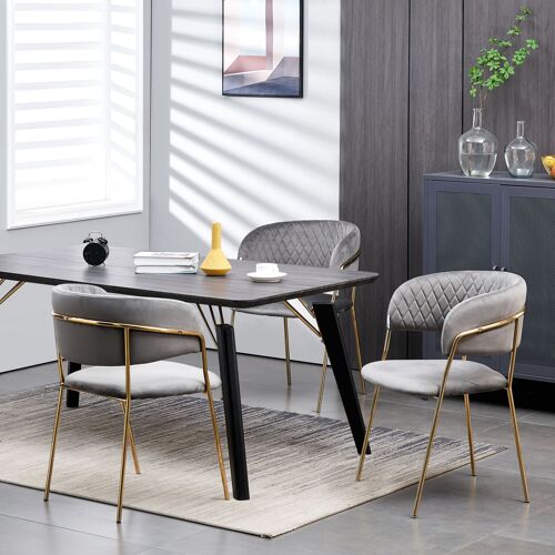 Table à Manger Noire Rectangulaire + 4 Chaises en Velours Grises - Style Design