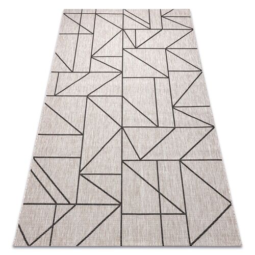 140x200 Cm Tapis En Corde Sizal Floorlux 20605 Argentin / Noir / Beige Triangles, Géométrique